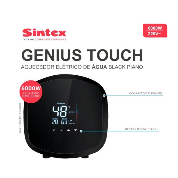 Aquecedor Elétrico de Água Genius Touch Black Piano 220V – Sintex